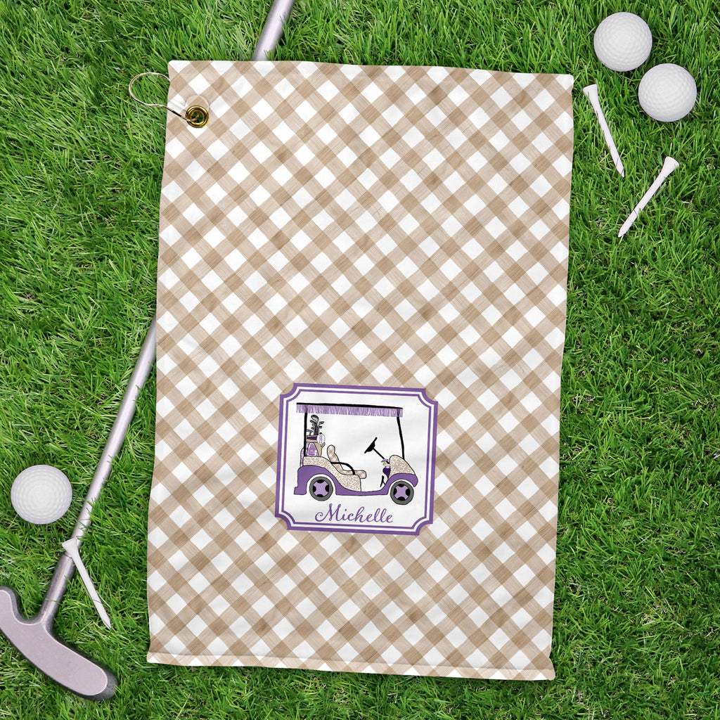 Lavender and Khaki Golf Cart Sport Golf Towel