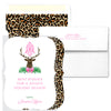 Leopard Print Stag Head Swag with Pink Bow Bracket Edge Greeting Cards