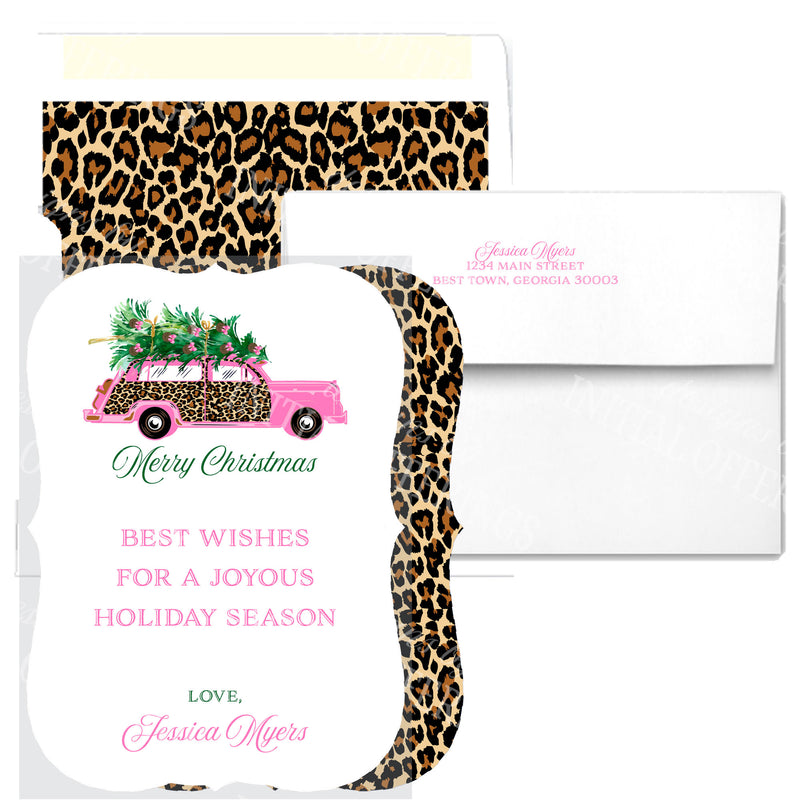 Leopard Print Pink Woody Bracket Edge Greeting Cards