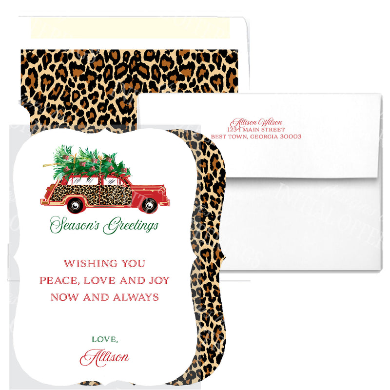 Leopard Print Red Woody Bracket Edge Greeting Cards