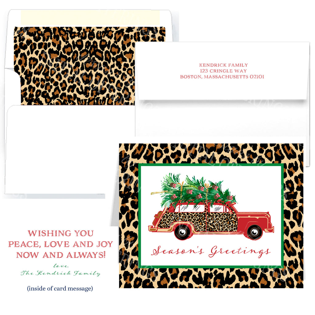 Leopard Print Red Woody Holiday Greeting Cards