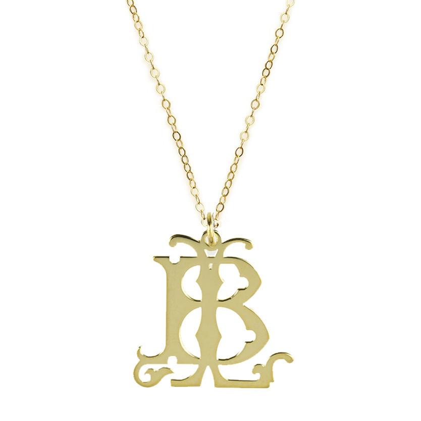 22K Gold over Sterling Silver or Sterling Silver 2-Initial Interlocking Monogram Necklace