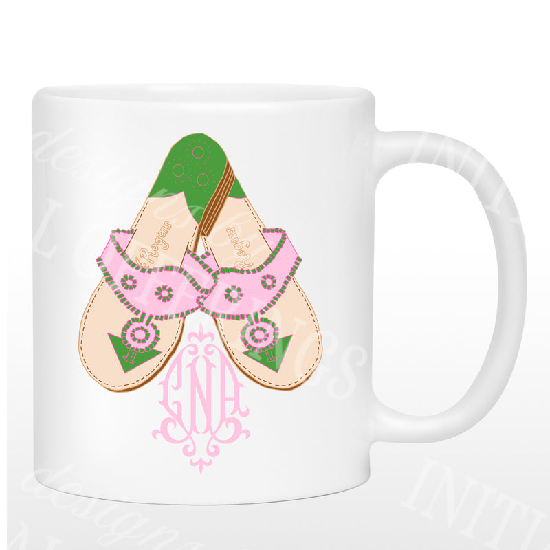 Pink and Green Jacks with Monogram Mug