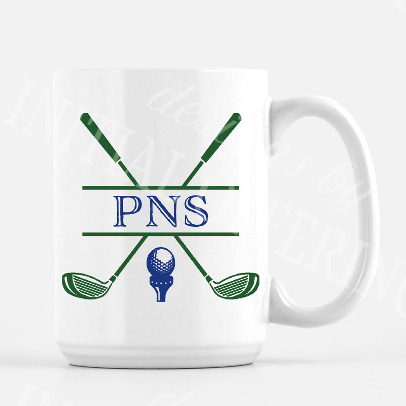 Golf Clubs in Navy and Green Mug