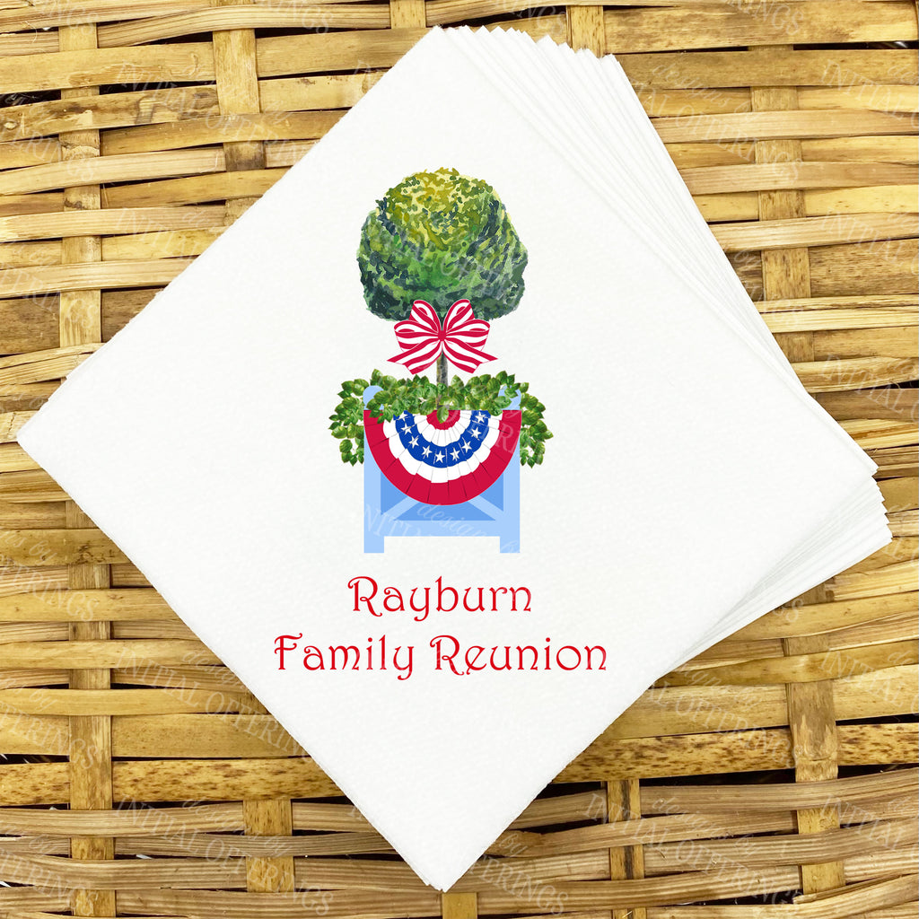 Patriotic Topiary with Bunting Napkins and Guest Towels