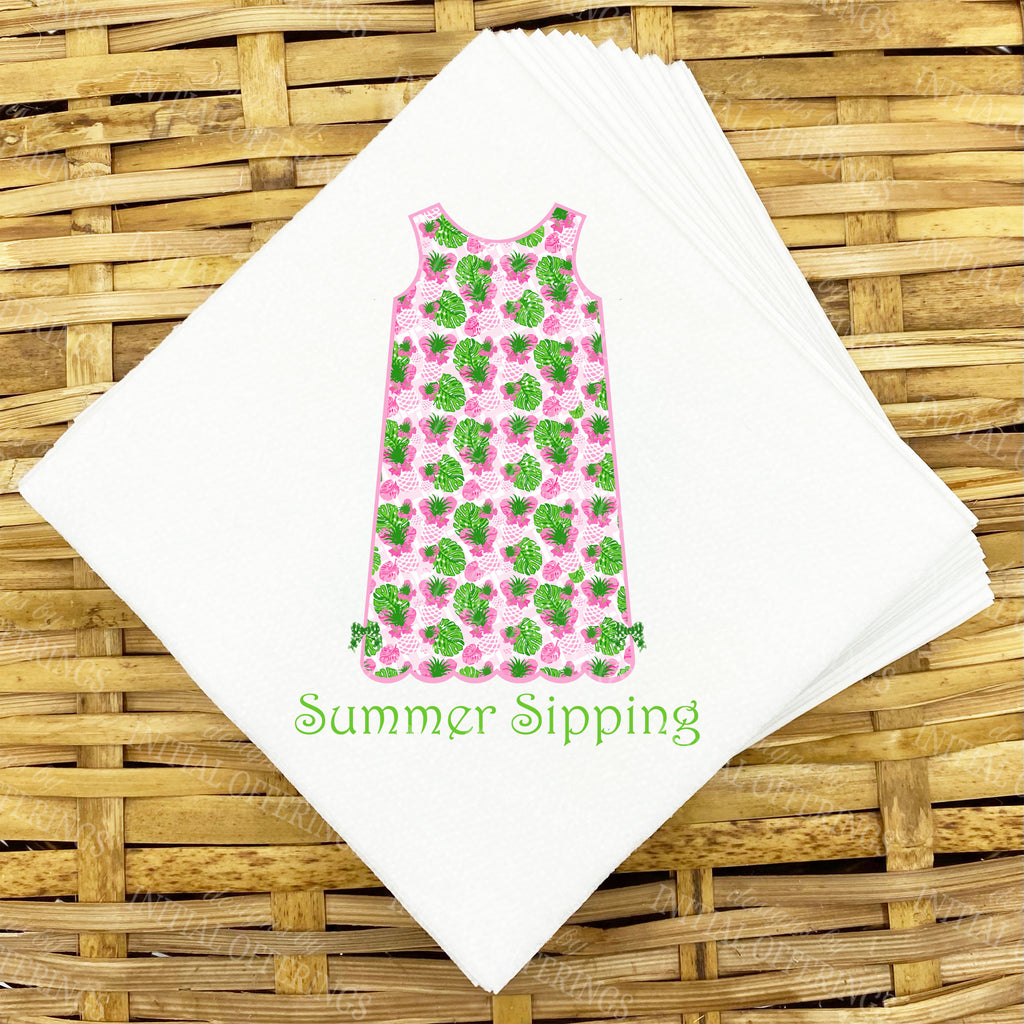 Pink Pineapple Print Shift Dress Napkins and Guest Towels - Personalized