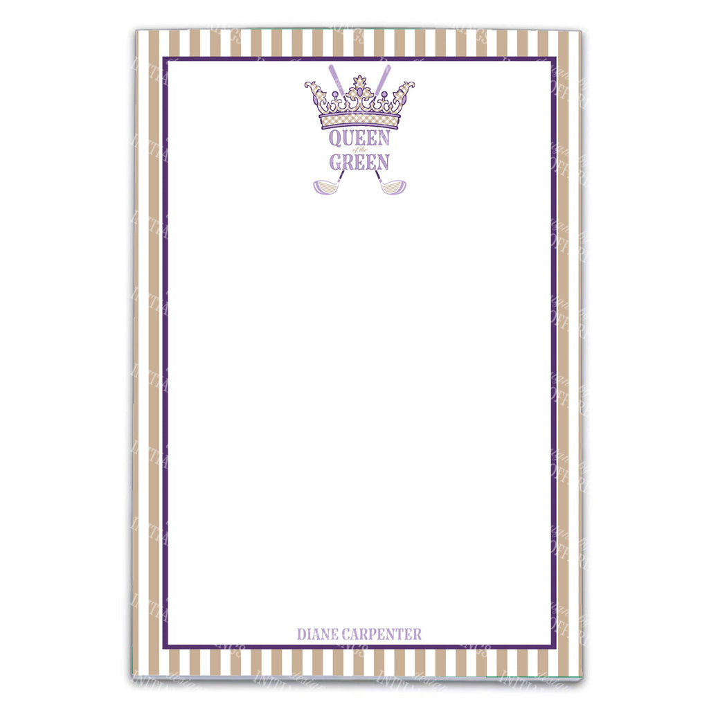 Lavender and Khaki Queen of the Green Notepad
