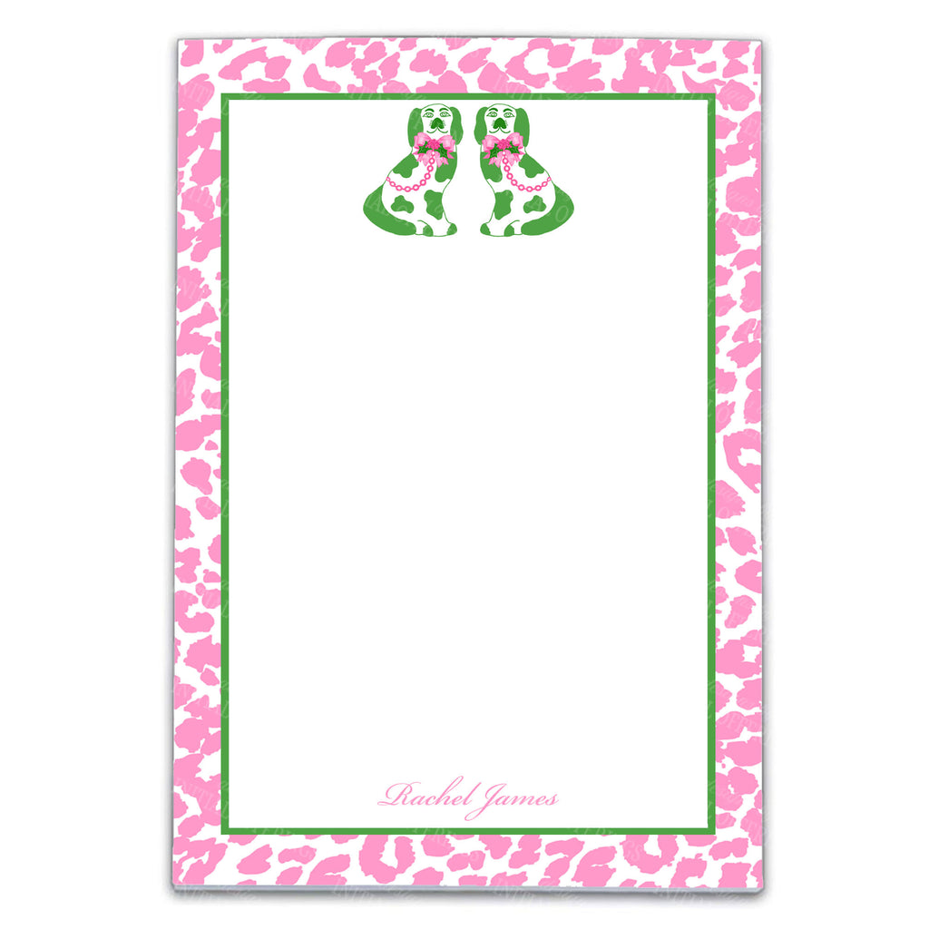 Pink and Green Holiday Staffordshire Spaniels Notepad