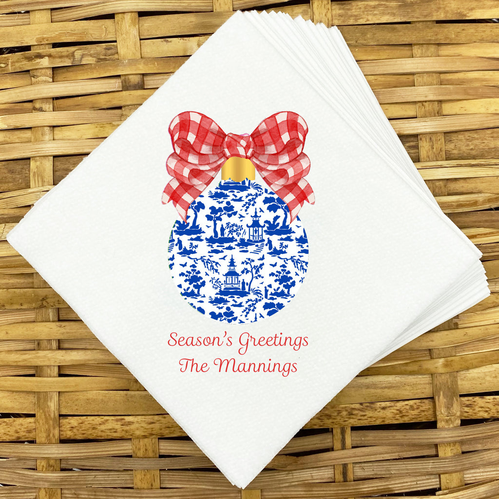 Red and Blue Christmas Ornament Napkins and Guest Towels