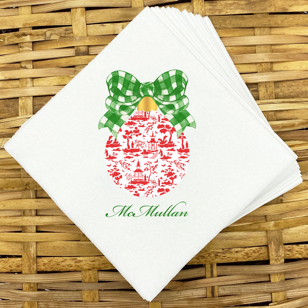 Red and Green Christmas Ornament Napkins and Guest Towels