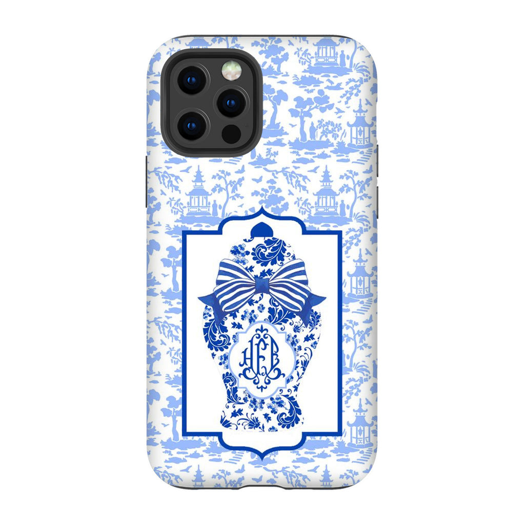 Blue Ginger Jar with Light Blue Toile Glossy Tough Phone Case | iPhone | Samsung Galaxy