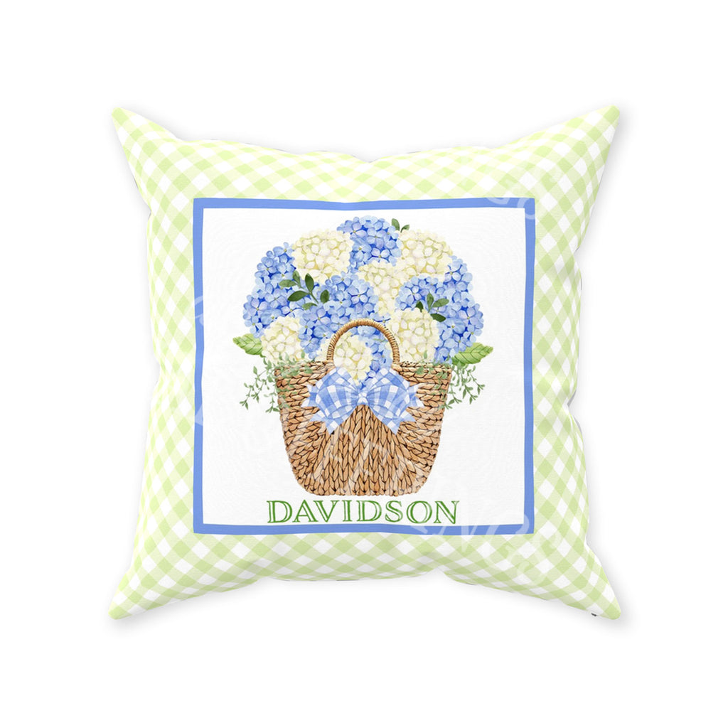 Blue Nantucket Bouquet with Gingham Border Pillow - Available in 5 Sizes
