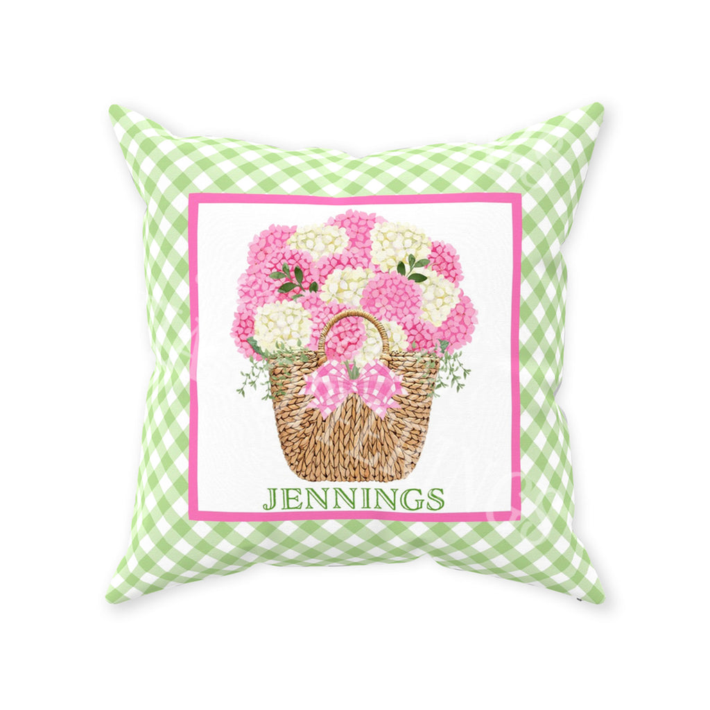 Pink Nantucket Bouquet with Gingham Border Pillow - Available in 5 Sizes
