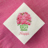 Pink Bouquet in Green Planter Napkins and Guest Towels