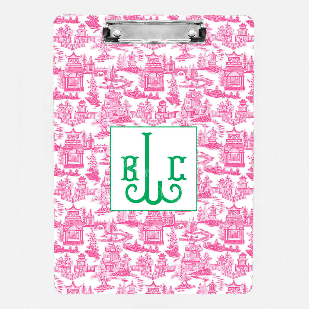 Pagoda Chinoiserie Pink with Green Clipboard
