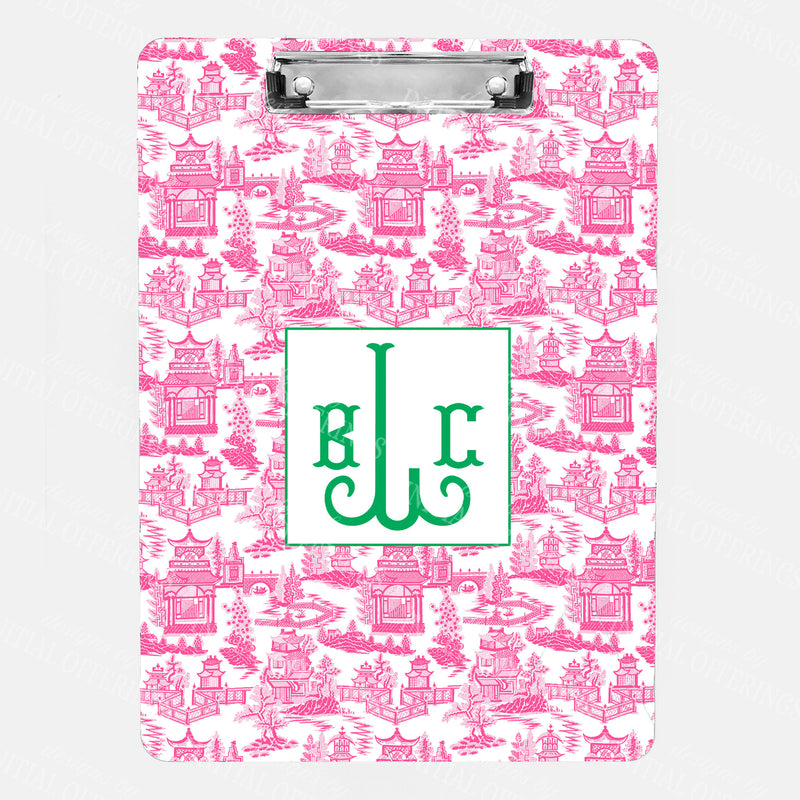 Pagoda Chinoiserie Pink with Green Clipboard