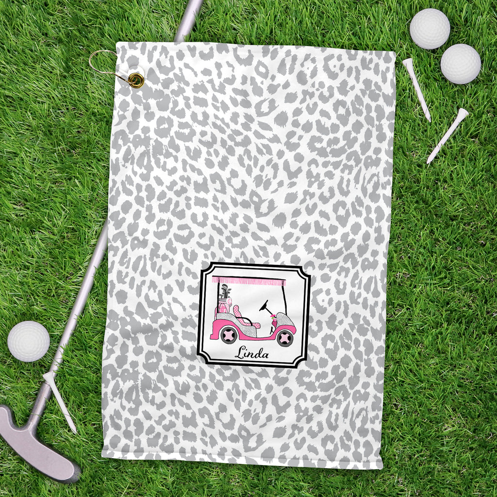 Hot Pink and Grey Golf Cart Sport Golf Towel