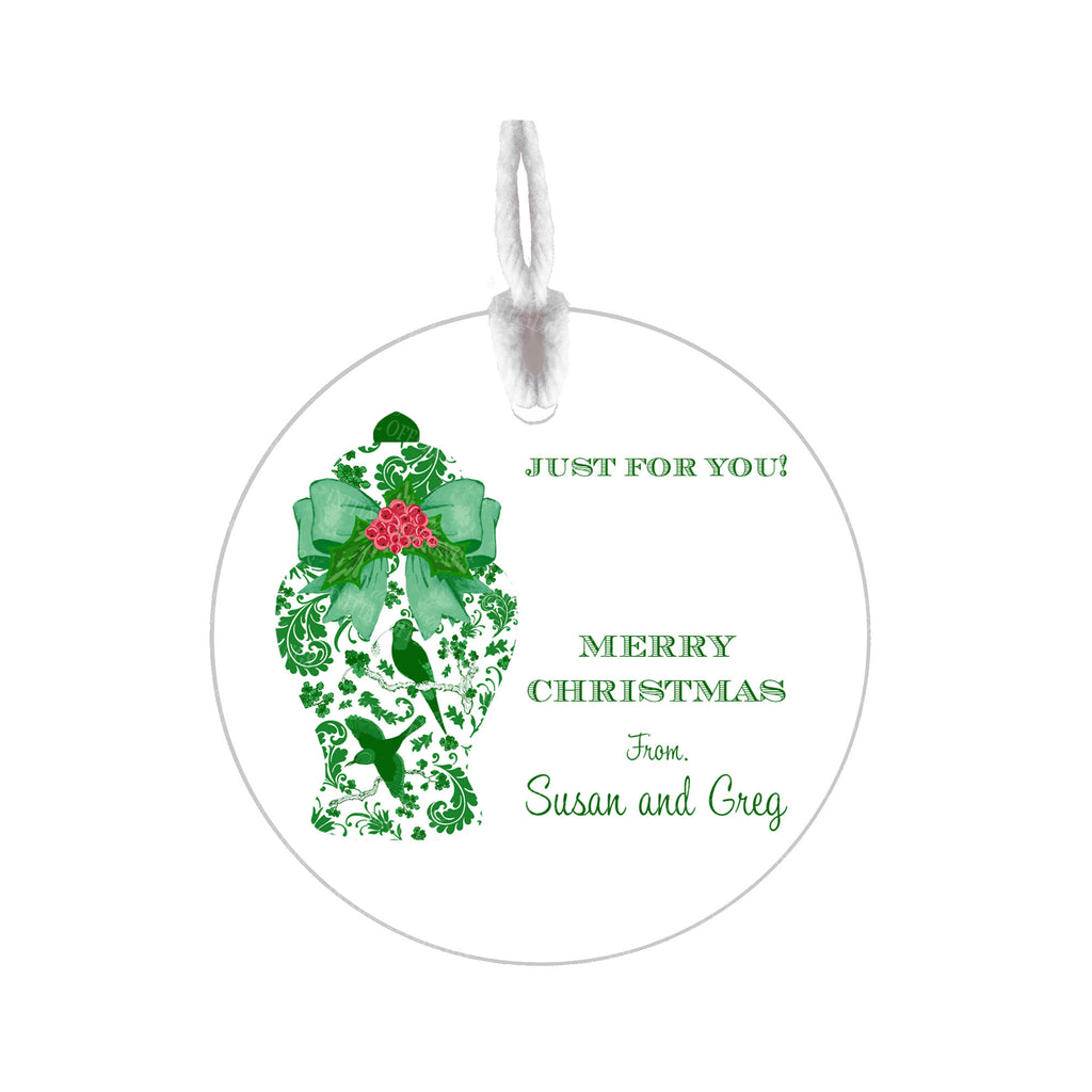 Emerald Holiday Ginger Jar Round Gift Tags