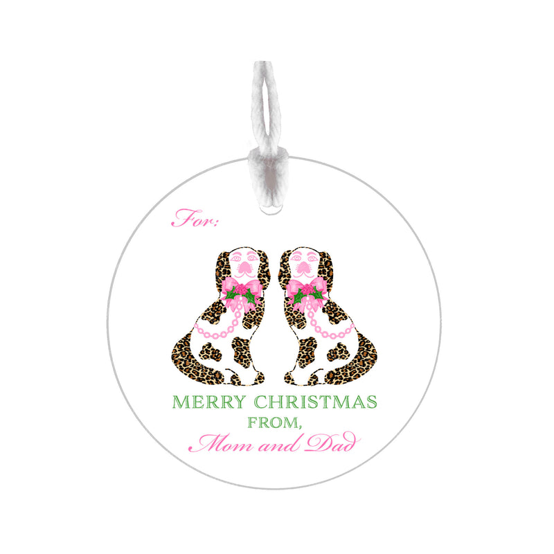 Leopard Print Holiday Staffordshire Spaniels Round Gift Tags