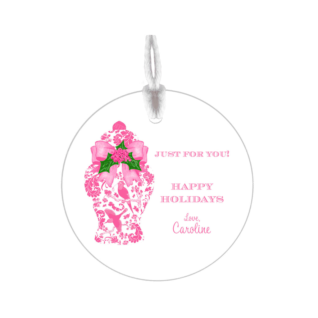 Pink Holiday Ginger Jar Round Gift Tags