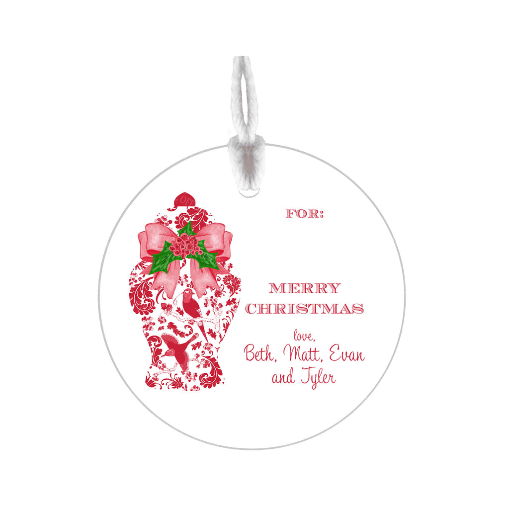Red Holiday Ginger Jar Round Gift Tags