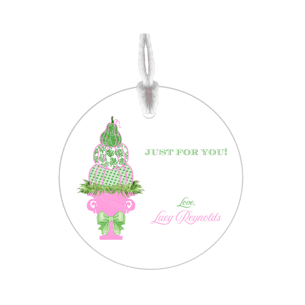Pink Pumpkin Topiary Round Gift Tags