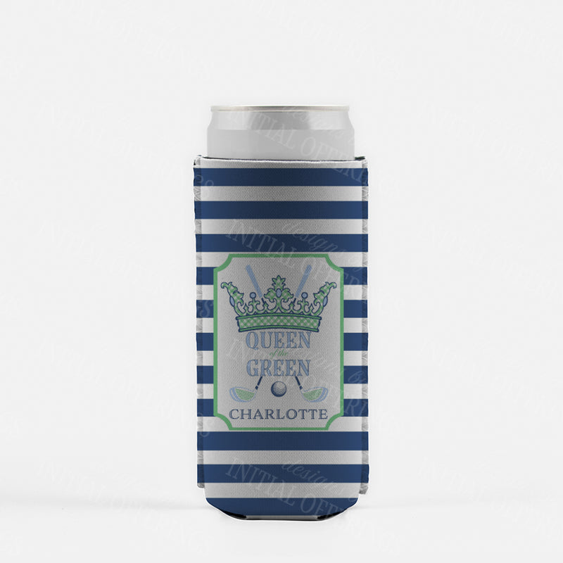 Green and Blue Queen of the Green Slim Can Koozie