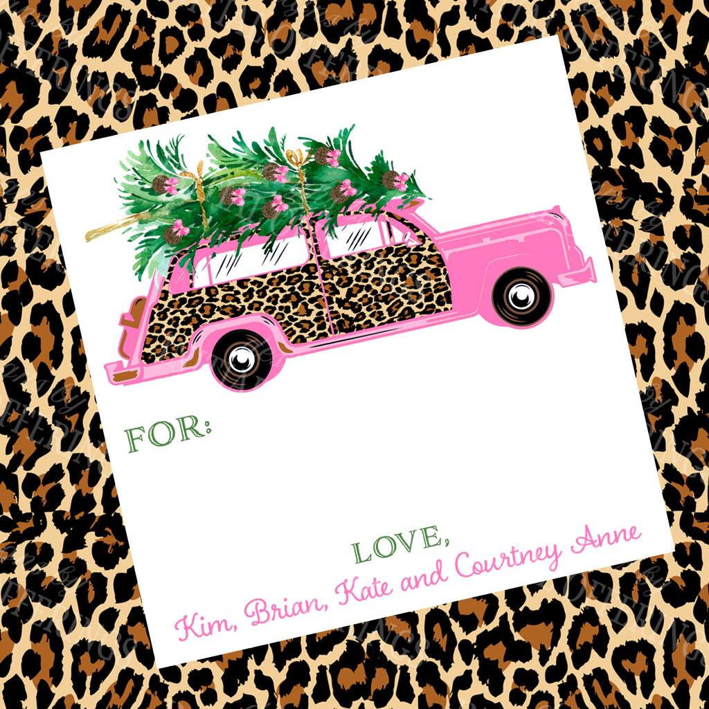 Leopard Print Pink Woody Wagon Enclosure Card