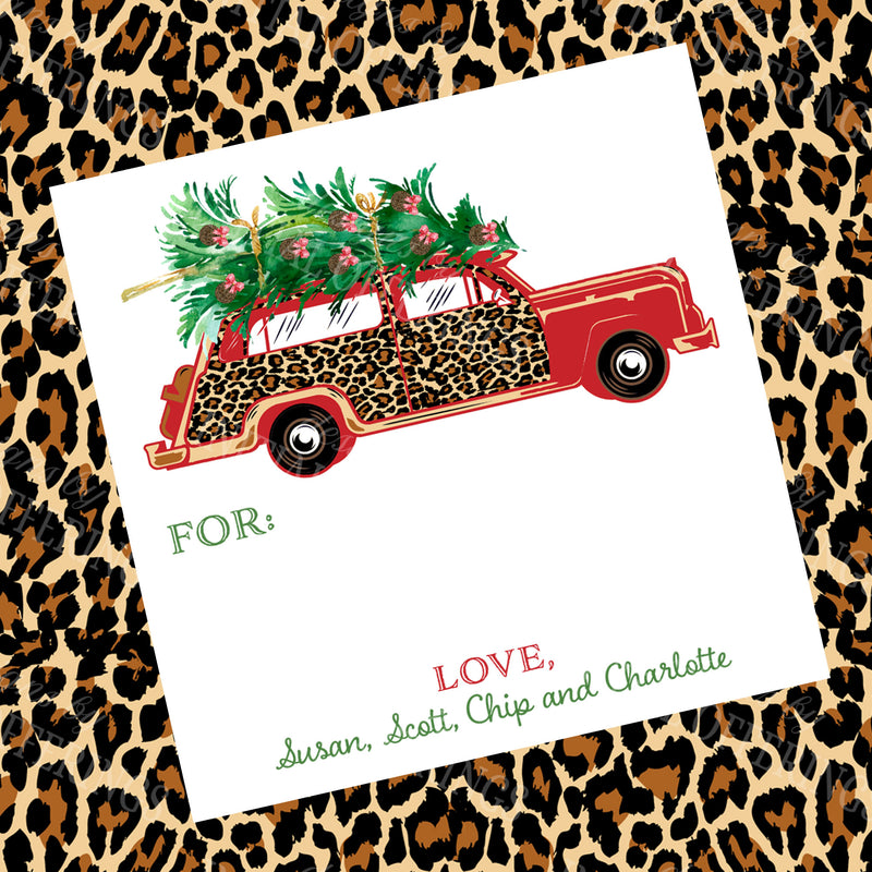 Leopard Print Red Woody Wagon Enclosure Card