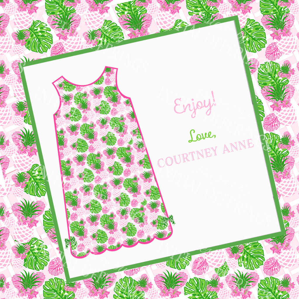 Pink Pineapple Print Shift Dress Gift Enclosure Card