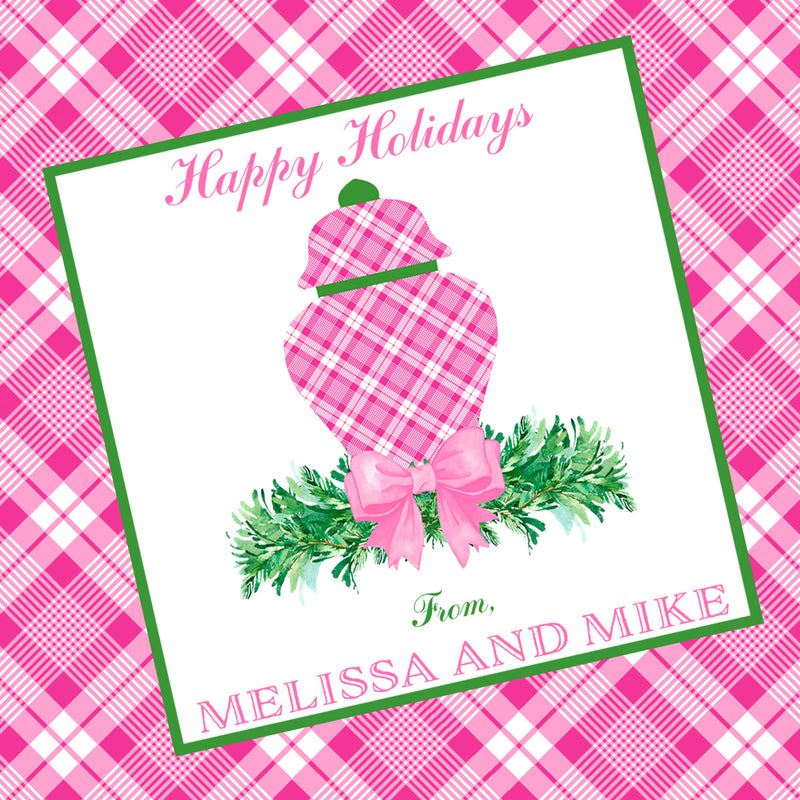 Pink and White Plaid Ginger Jar Swag Gift Enclosure Card