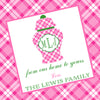 Pink and White Plaid Ginger Jar Swag Enclosure Card with Monogram