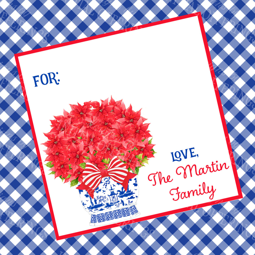 Poinsettia in Blue Chinoiserie Planter Gift Enclosure Card