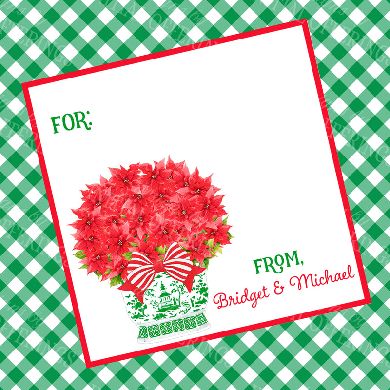 Poinsettia in Green Chinoiserie Planter Gift Enclosure Card