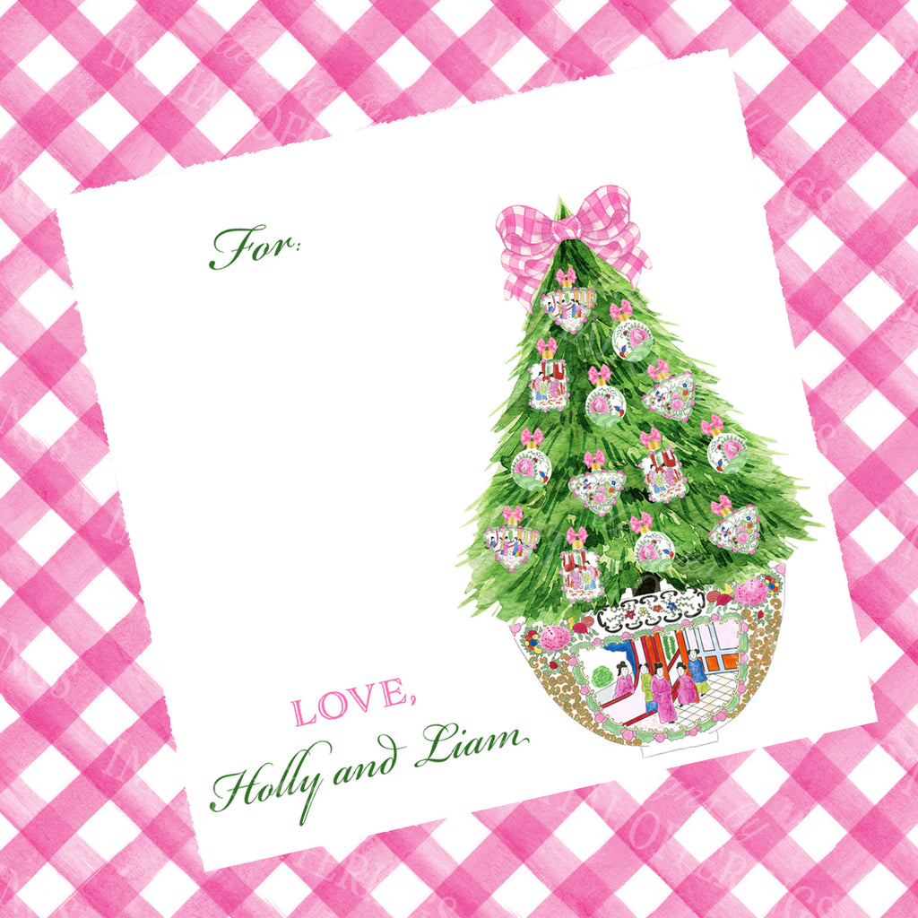 Famille Rose Medallion Inspired Christmas Tree Gift Enclosure Card