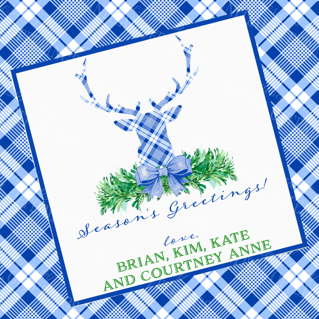 Blue and White Plaid Stag Head Swag Gift Enclosure Card