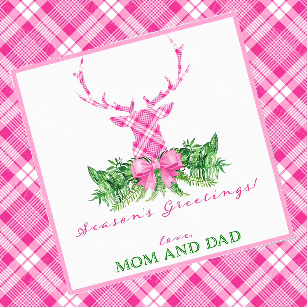 Pink and White Plaid Stag Head Swag Gift Enclosure Card