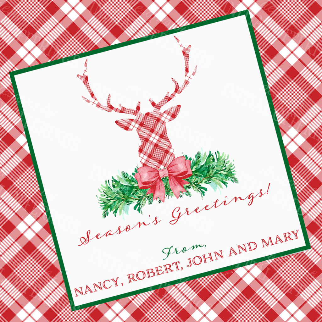 Red and White Plaid Stag Head Swag Gift Enclosure Card