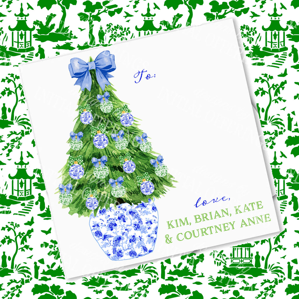 Blue and Green Christmas Tree Gift Enclosure Card