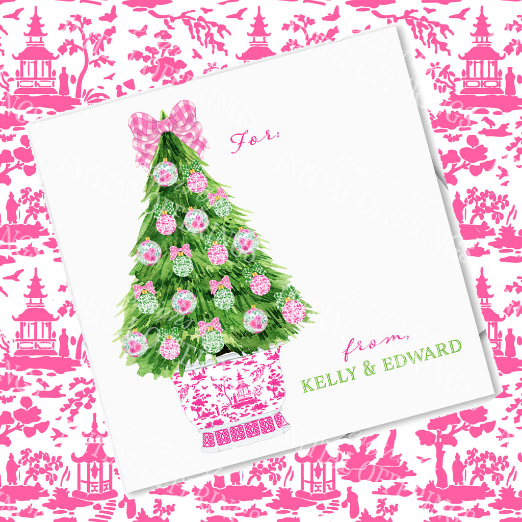 Pink and Green Christmas Tree Gift Enclosure Card