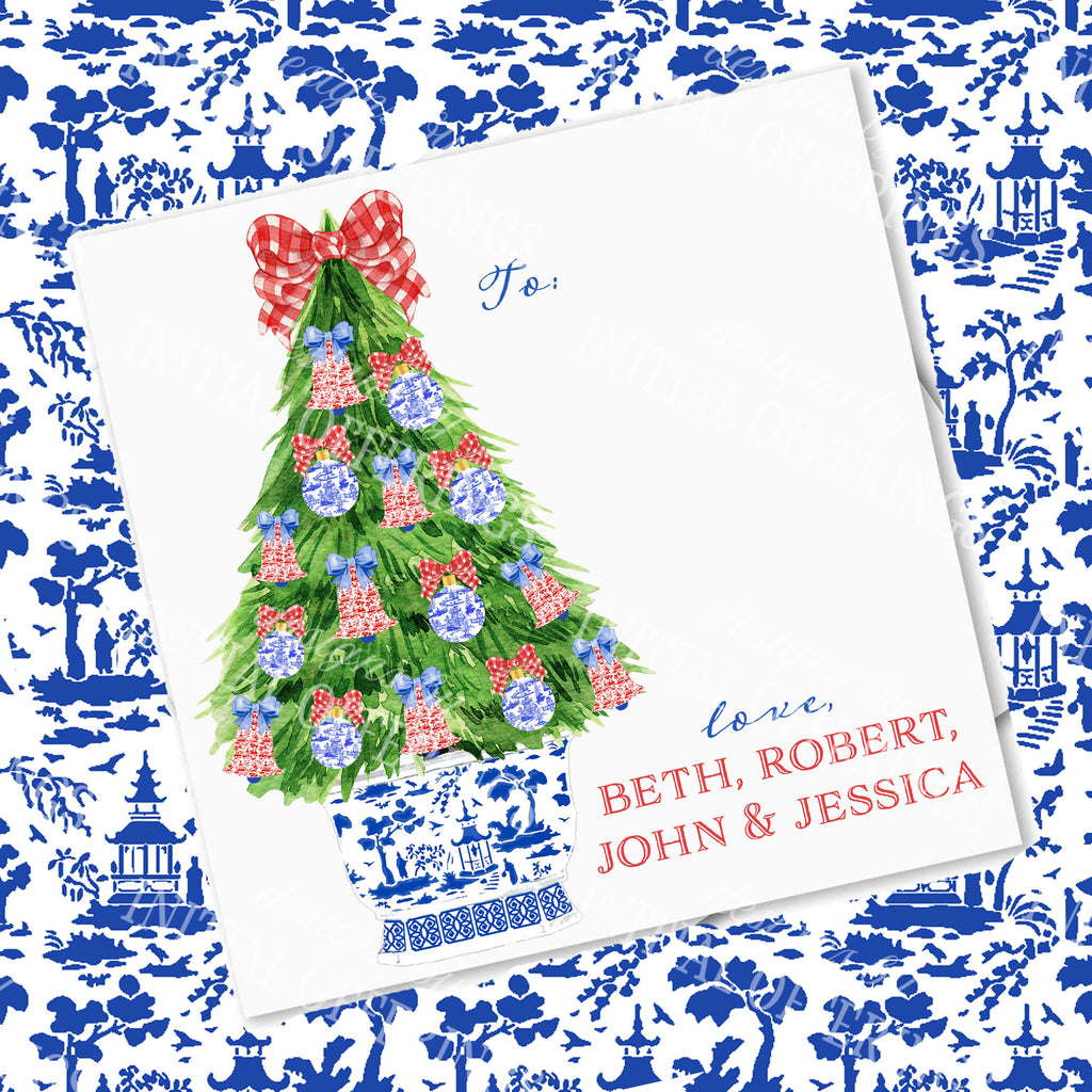 Red and Blue Christmas Tree Gift Enclosure Card