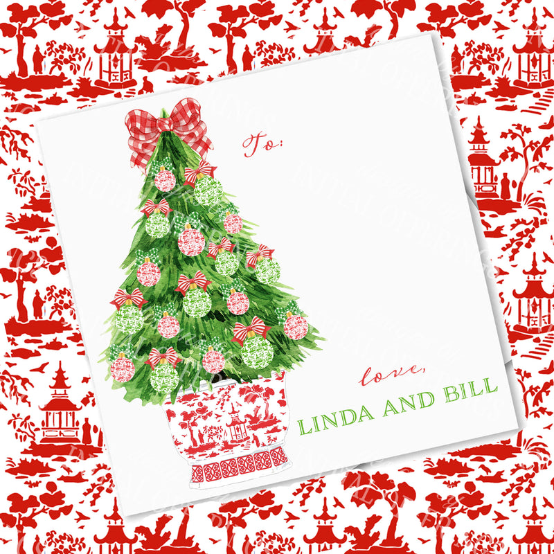 Red and Green Christmas Tree Gift Enclosure Card