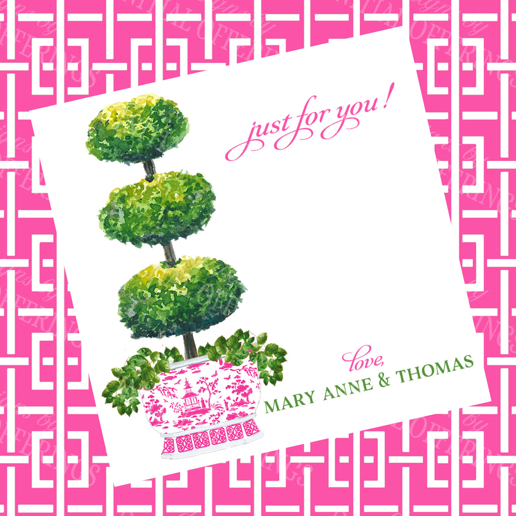 Triple Topiary in Pink Planter Gift Enclosure Card