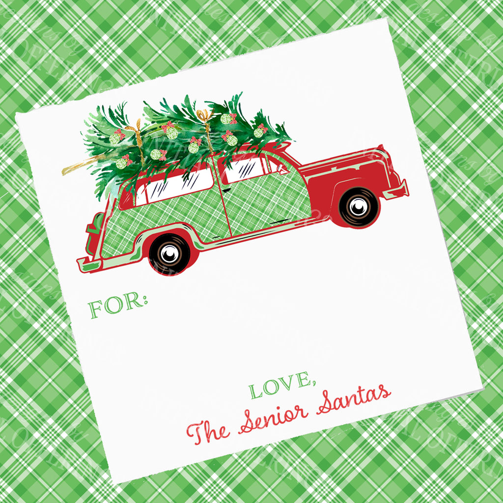 Red and Green Plaid Woody Wagon Gift Enclosure Card