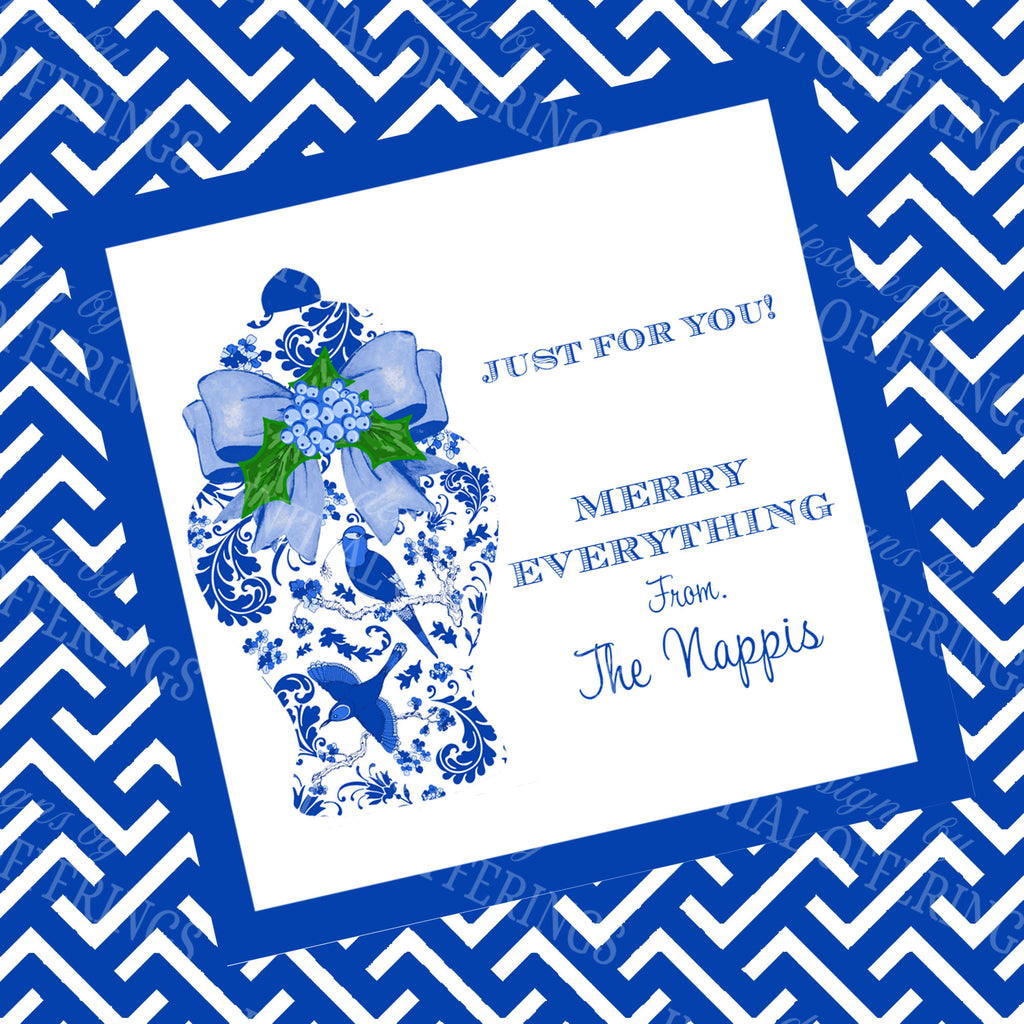 Blue Holiday Ginger Jar Gift Enclosure Card