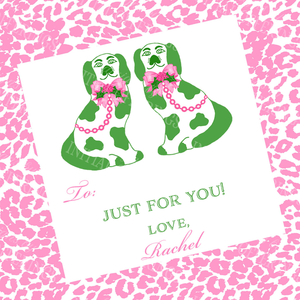 Pink and Green Holiday Staffordshire Spaniels Gift Enclosure Card