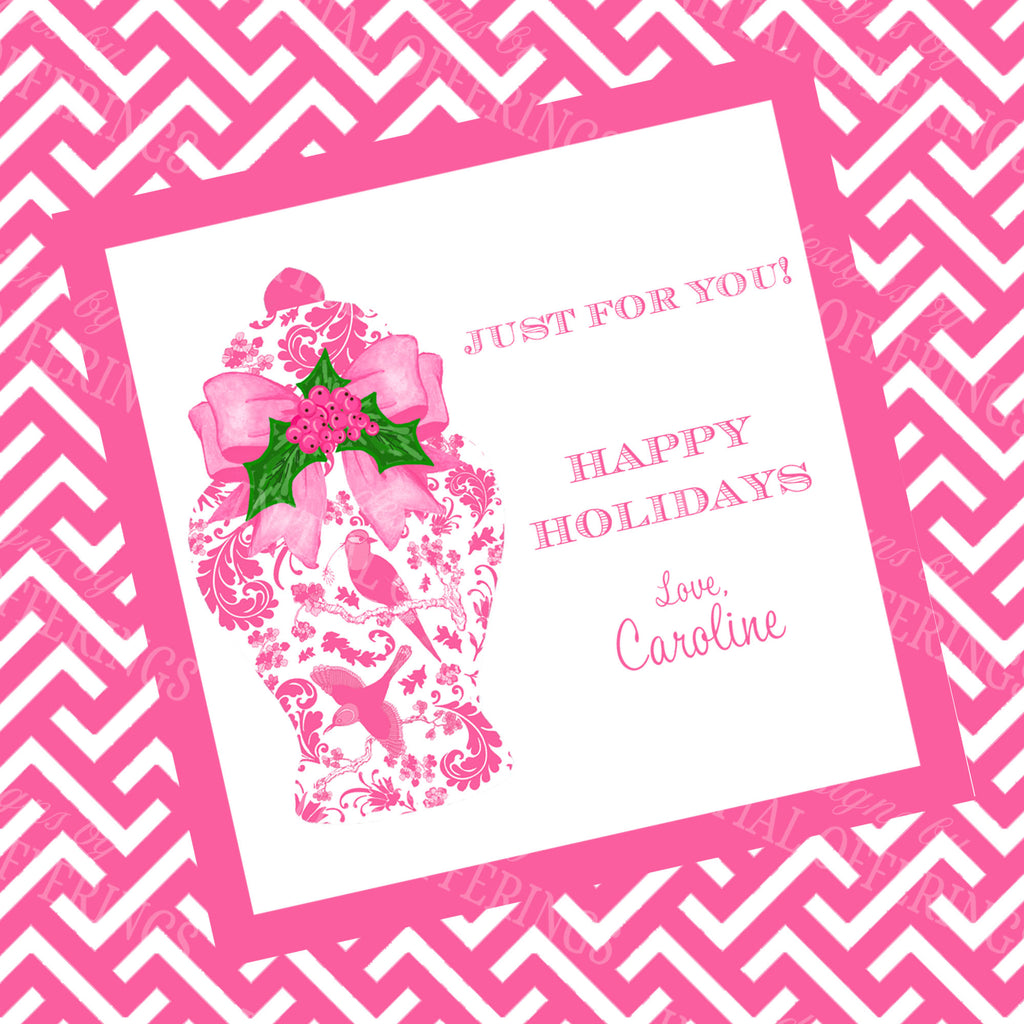 Pink Holiday Ginger Jar Gift Enclosure Card