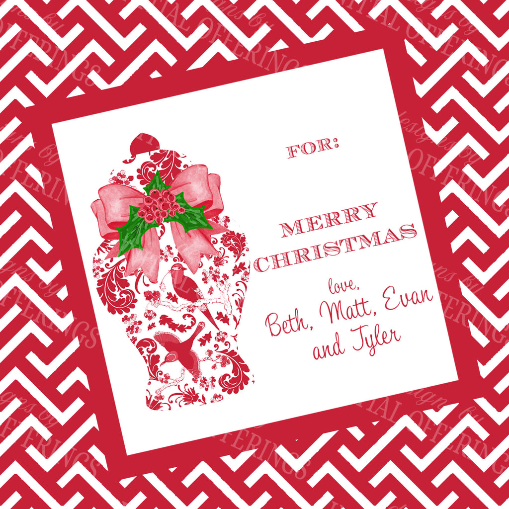 Red Holiday Ginger Jar Gift Enclosure Card