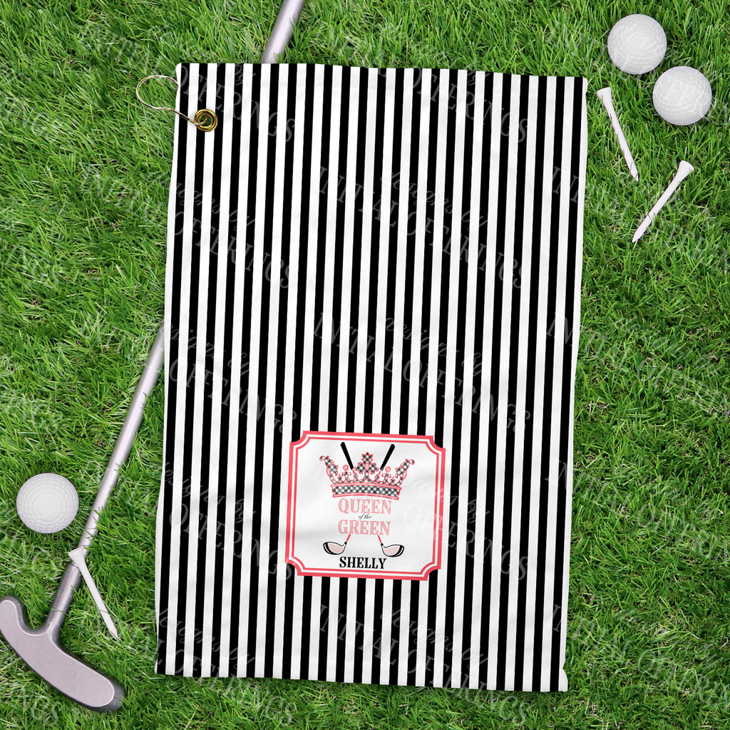 Coral and Black Queen of the Green Sport Golf Towel