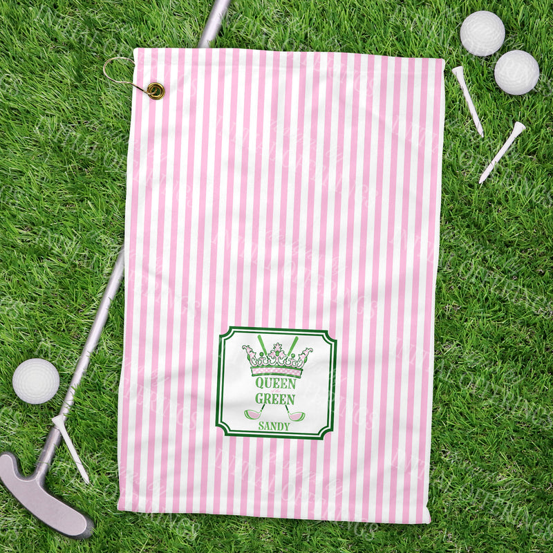 Pink and Green Queen of the Green Sport Golf Towel